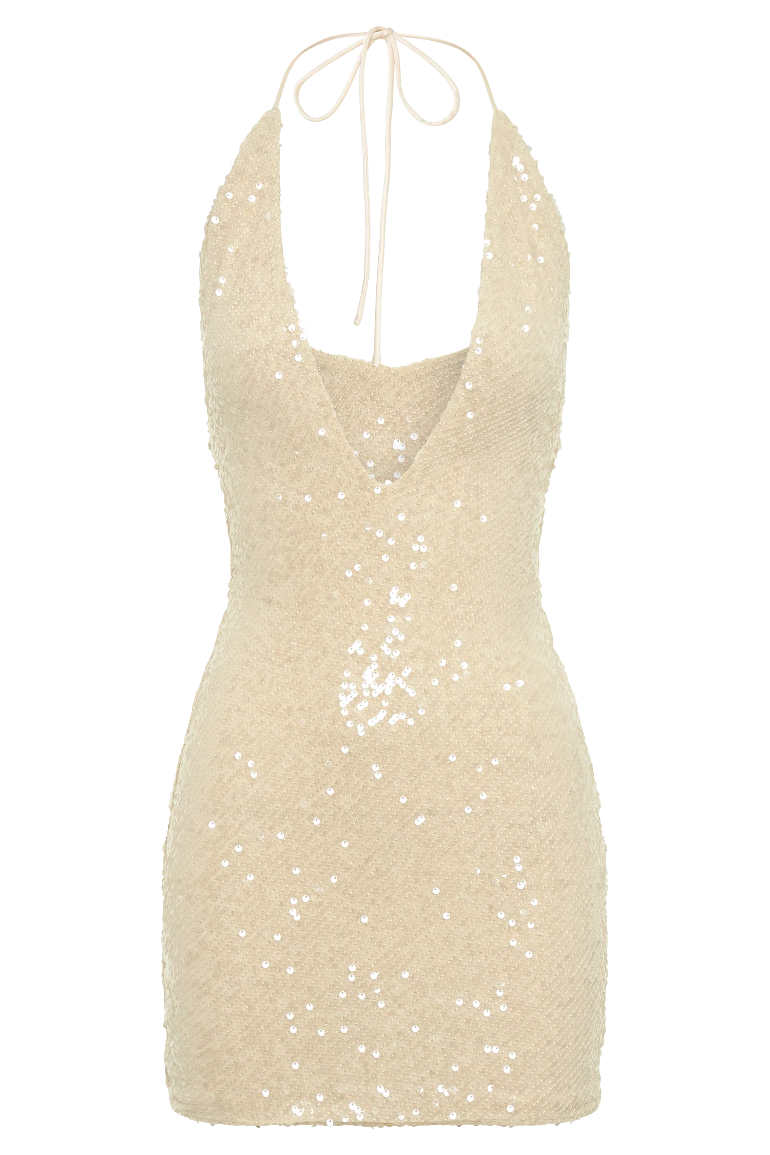 Cecilia Deep V Sequin Mini Dress - Cream