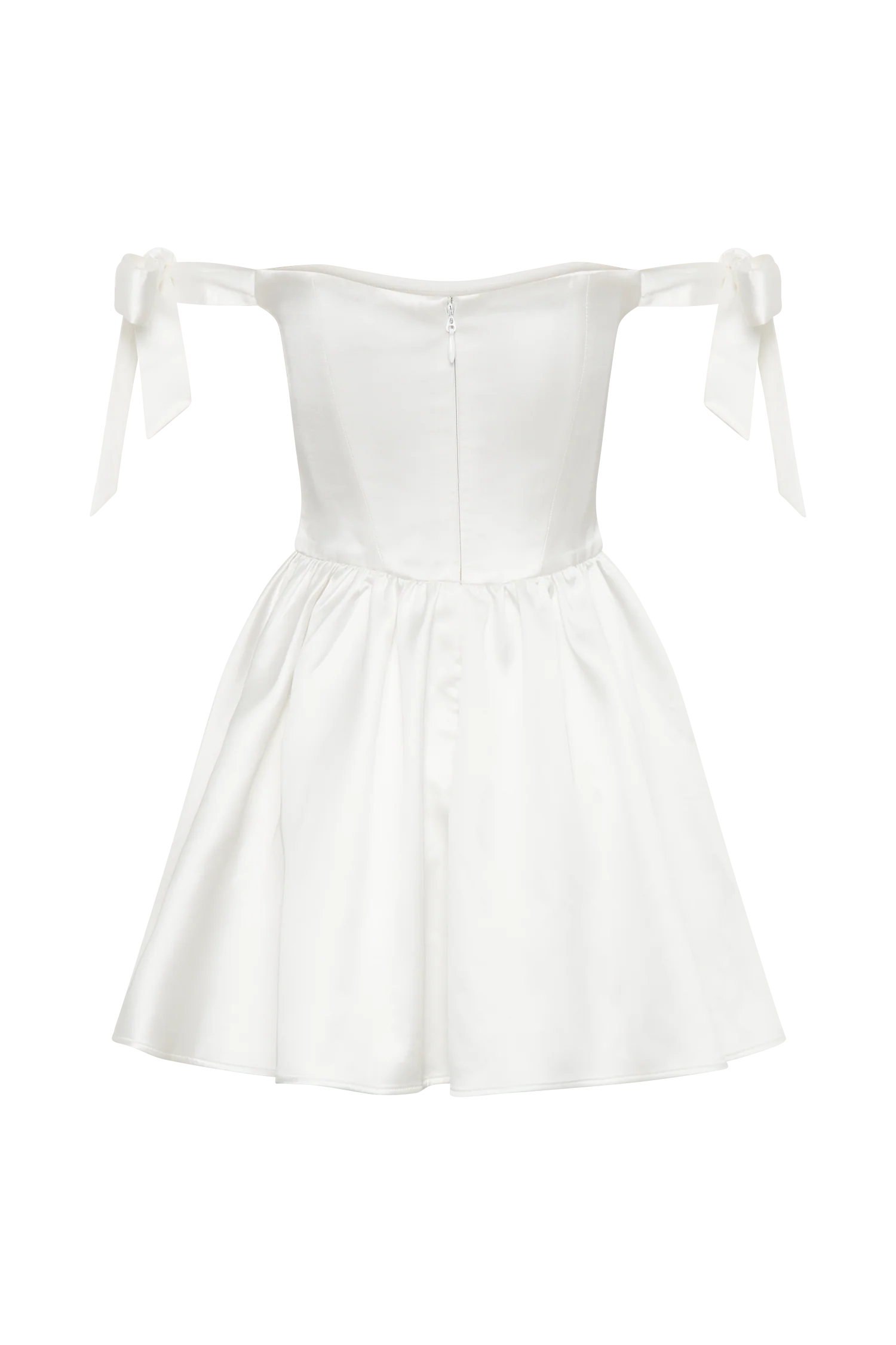 Rita Satin Mini Dress With Bow Sleeves - White