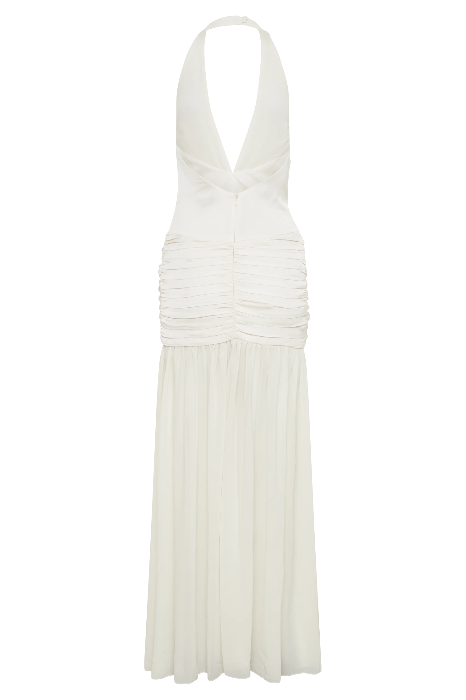 Graziana Satin Chiffon Plunge Maxi Dress - Ivory