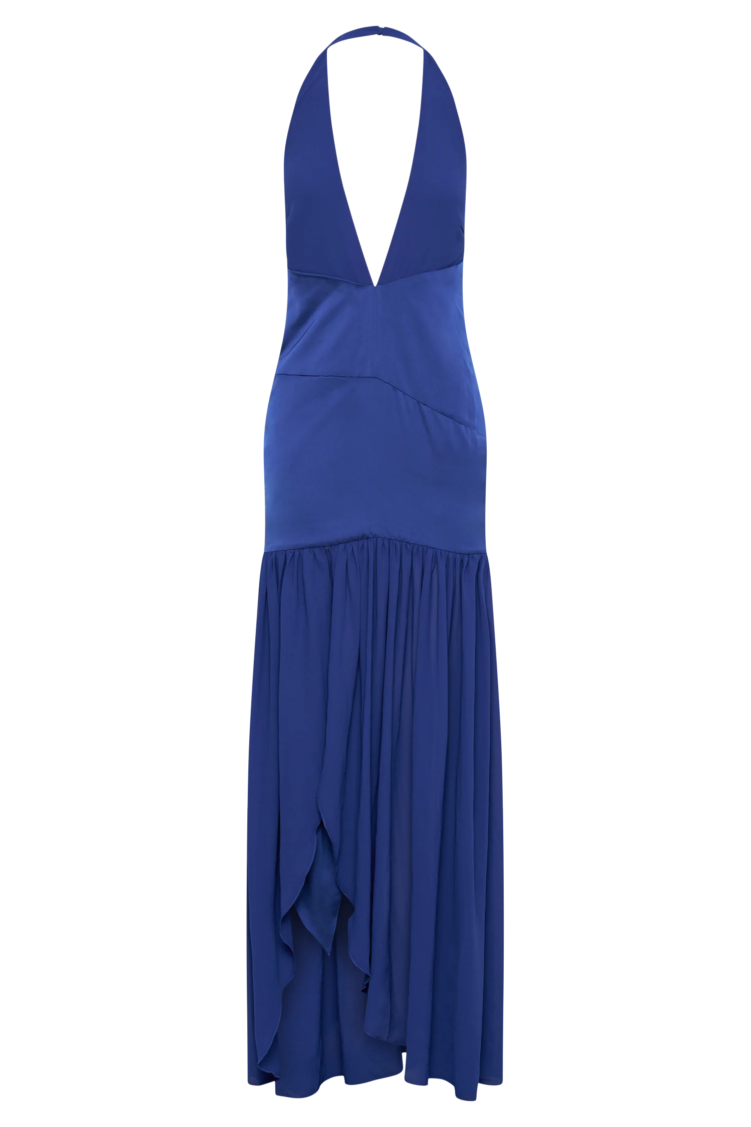 Graziana Satin Chiffon Plunge Maxi Dress - Cobalt Blue