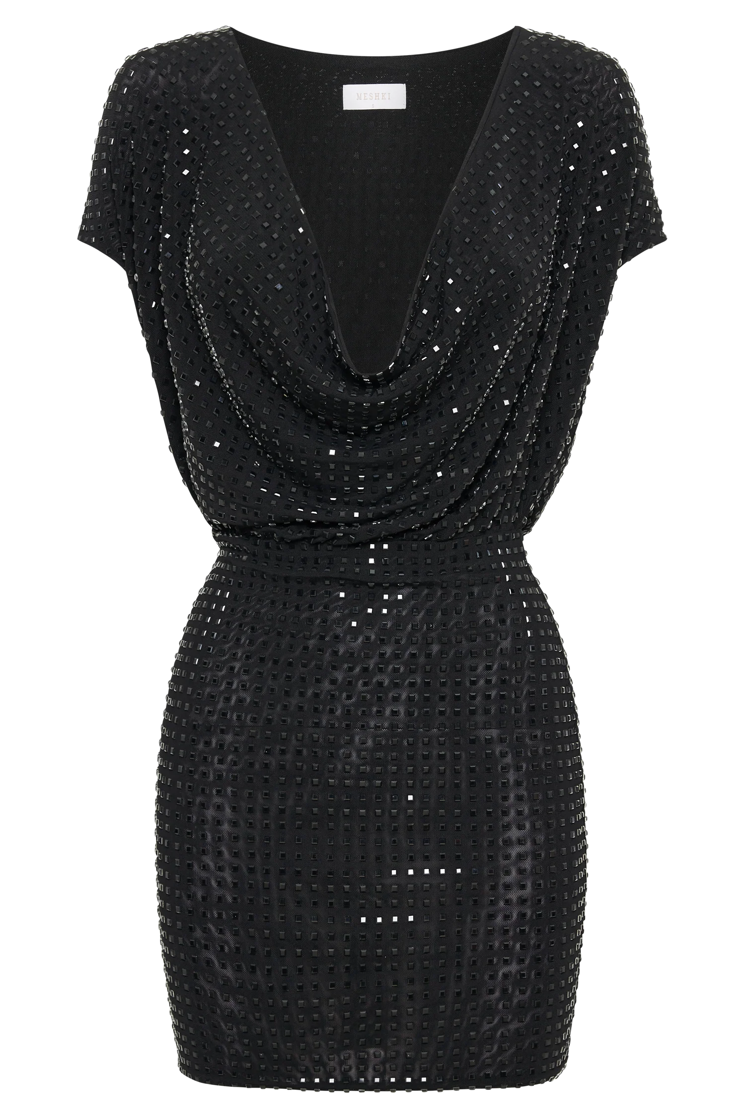 Seona Square Diamante Mini Dress - Black