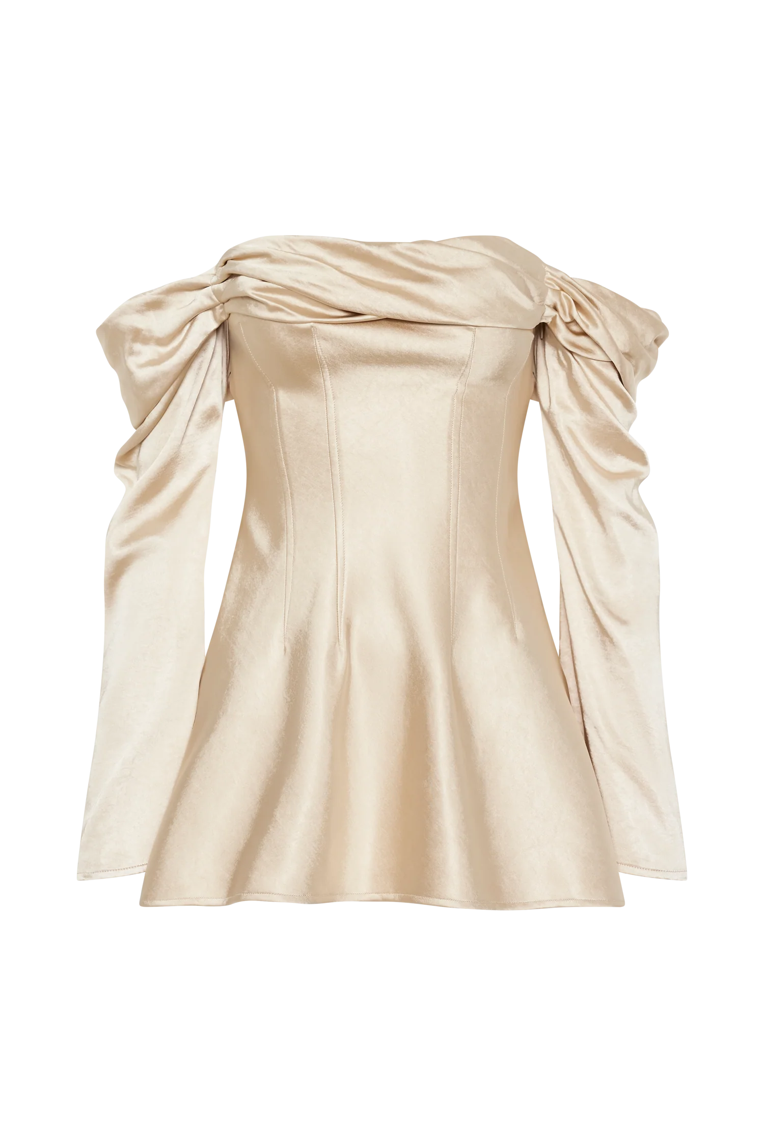 Giselle Off Shoulder Satin Mini Dress - Gold