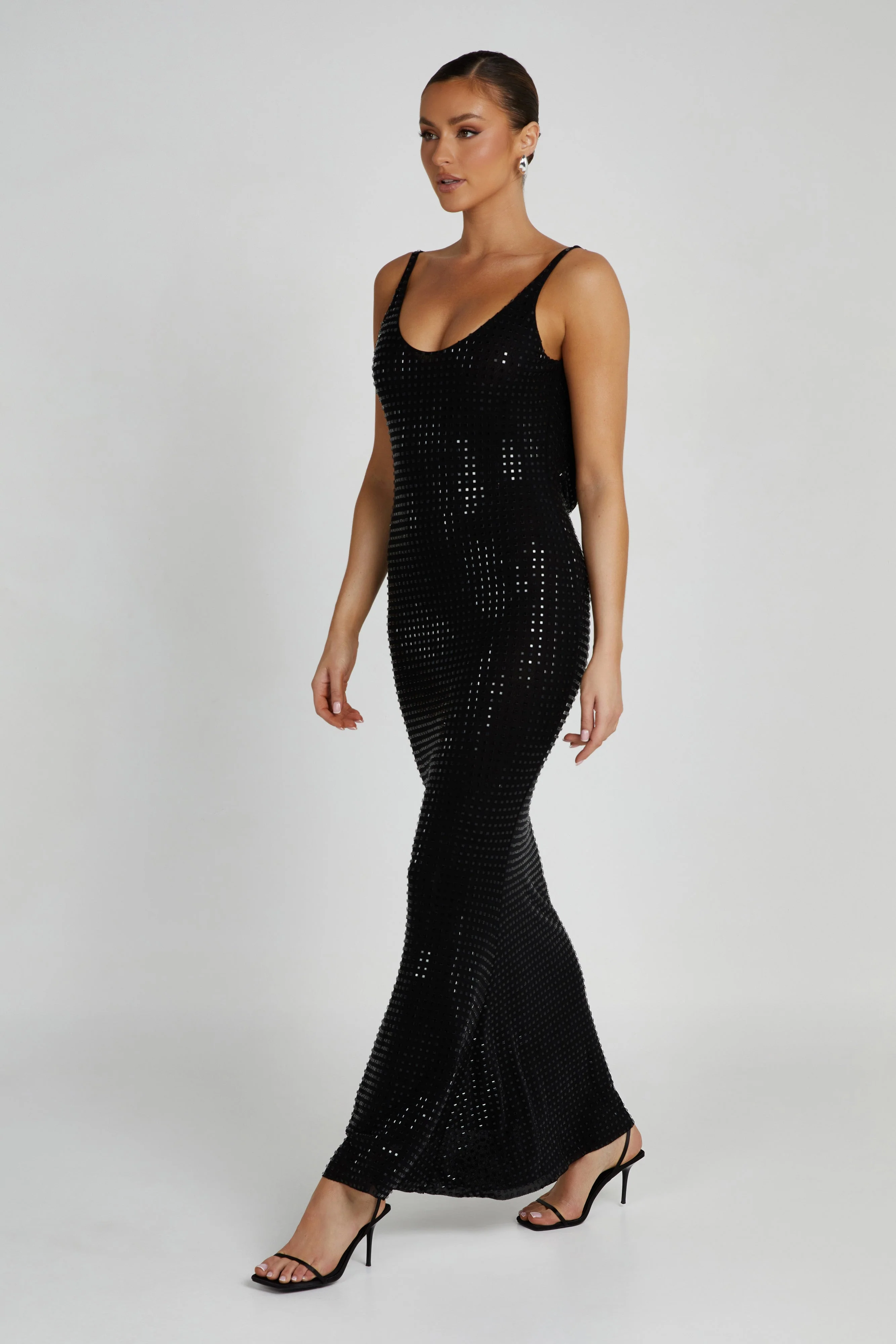 Pam Square Diamante Maxi Dress - Black