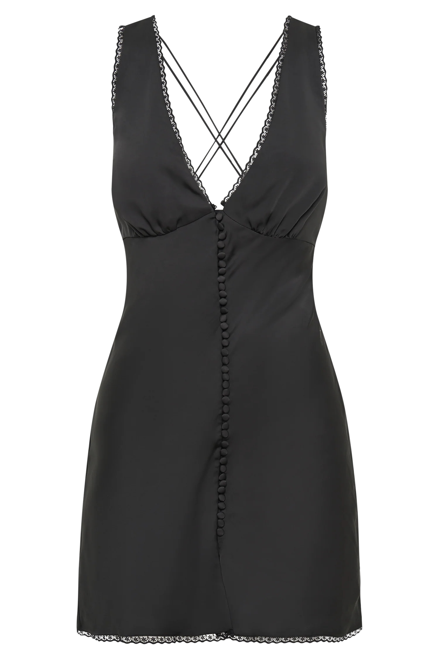 Amiri Satin Mini Dress With Lace - Black