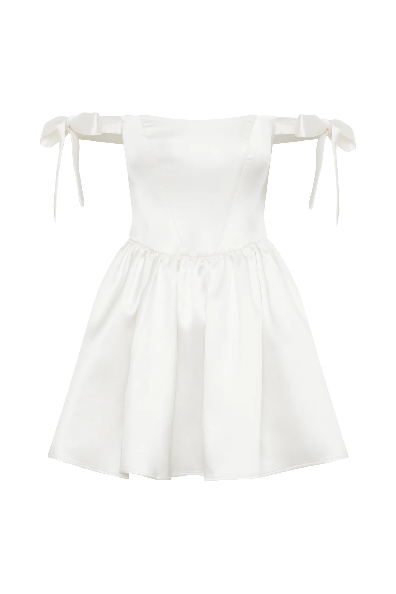 Rita Satin Mini Dress With Bow Sleeves - White