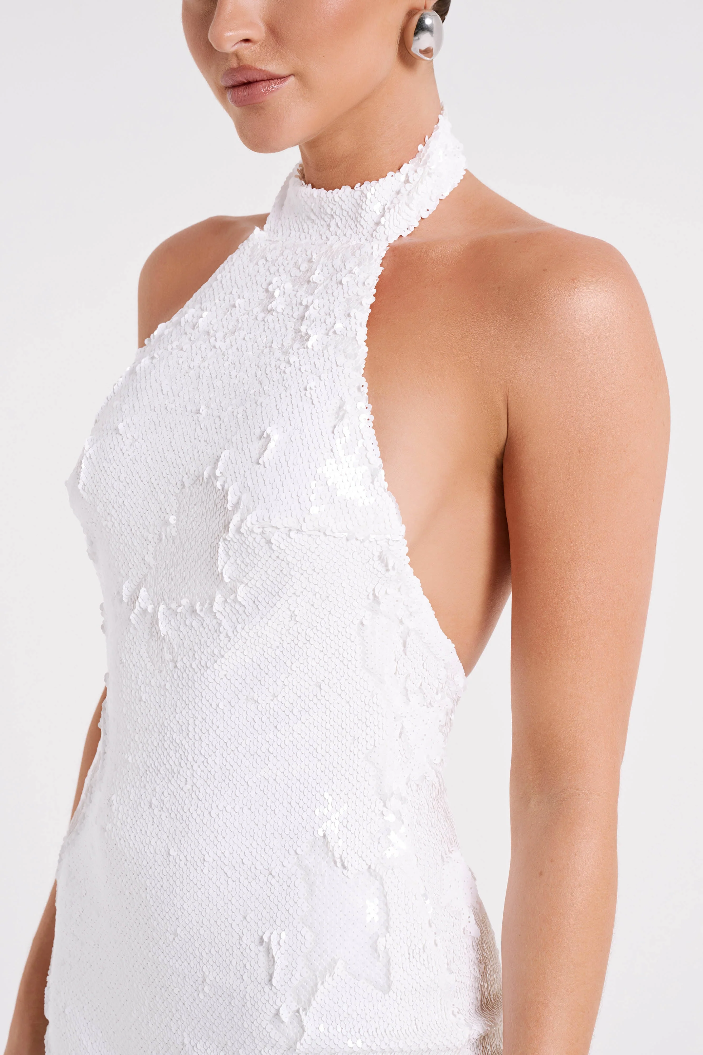 Jayne Sequin Halter Mini Dress - White