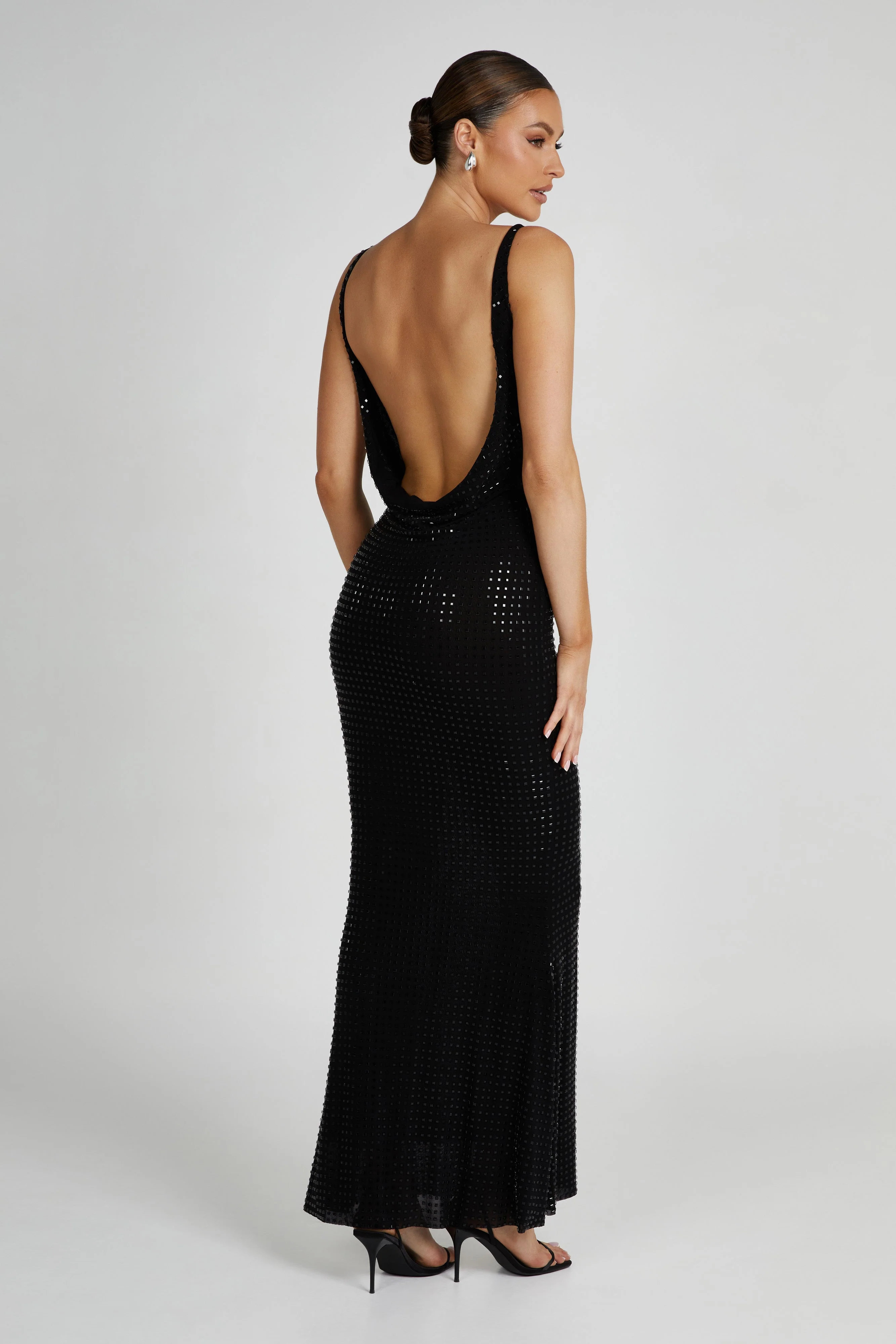 Pam Square Diamante Maxi Dress - Black