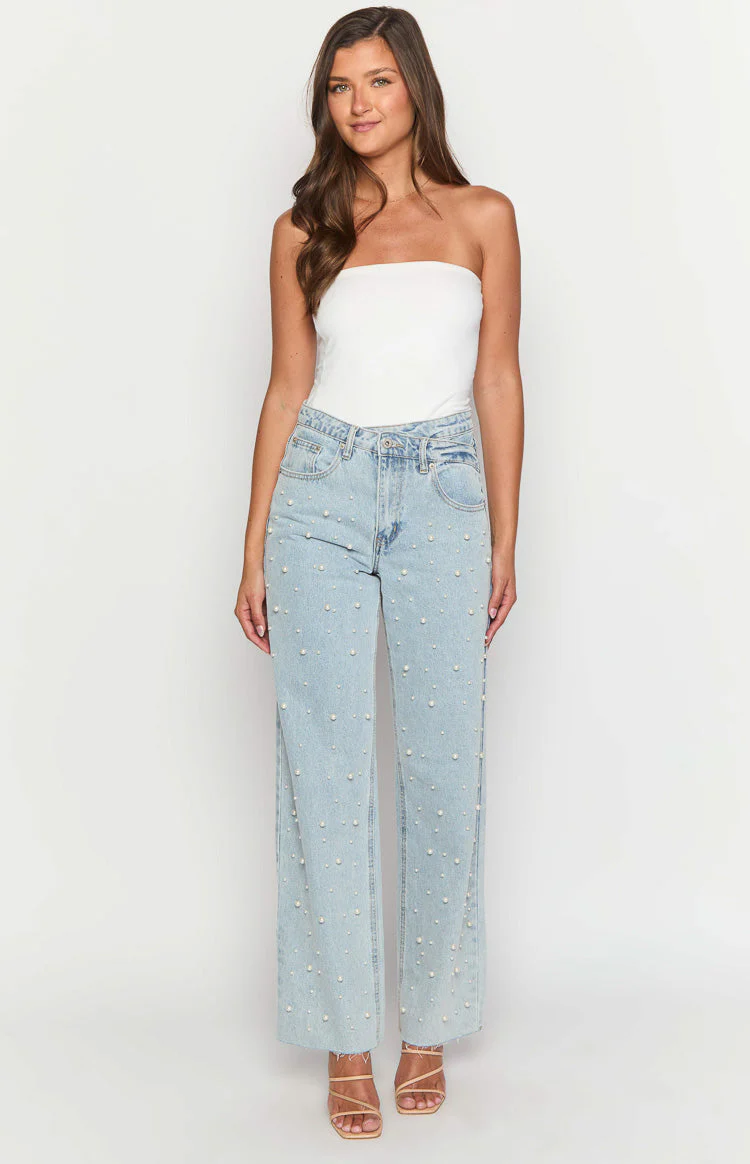 Denim Dazzle Pearl Light Wash High Waisted Jeans
