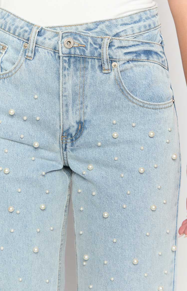 Denim Dazzle Pearl Light Wash High Waisted Jeans
