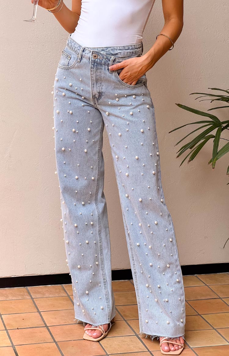 Denim Dazzle Pearl Light Wash High Waisted Jeans