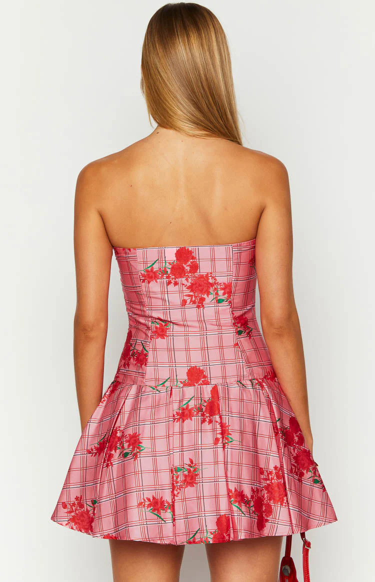 Blu Pink Floral Strapless Mini Dress