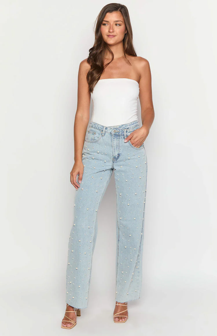 Denim Dazzle Pearl Light Wash High Waisted Jeans