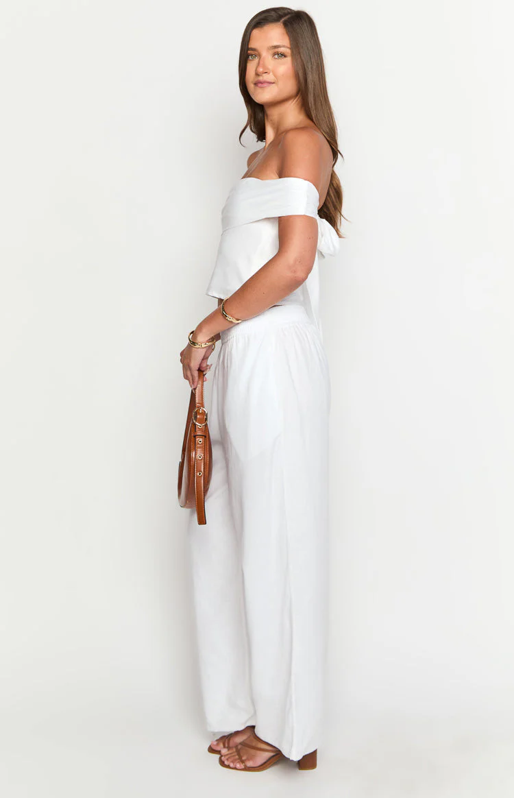Moana White Linen Blend Pants