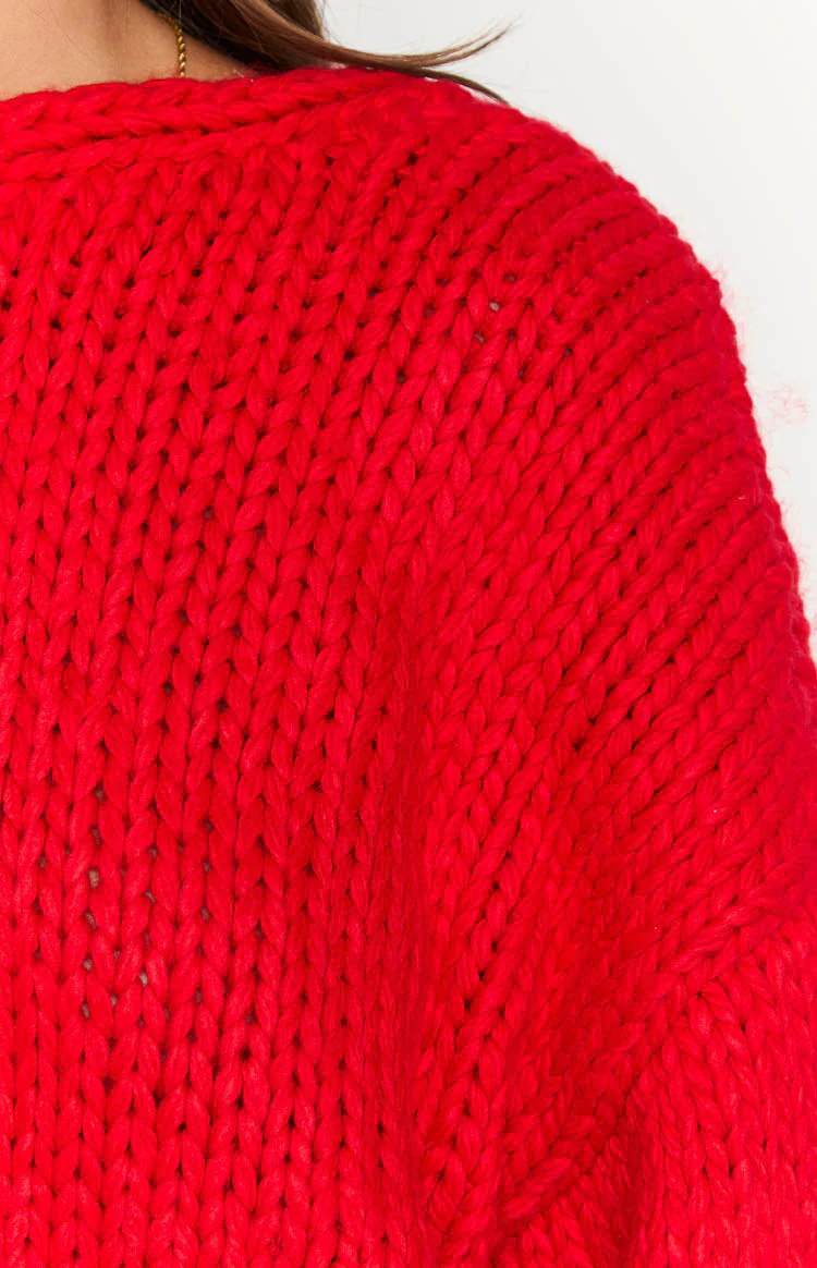 Holiday Red Tie Up Knit Cardigan