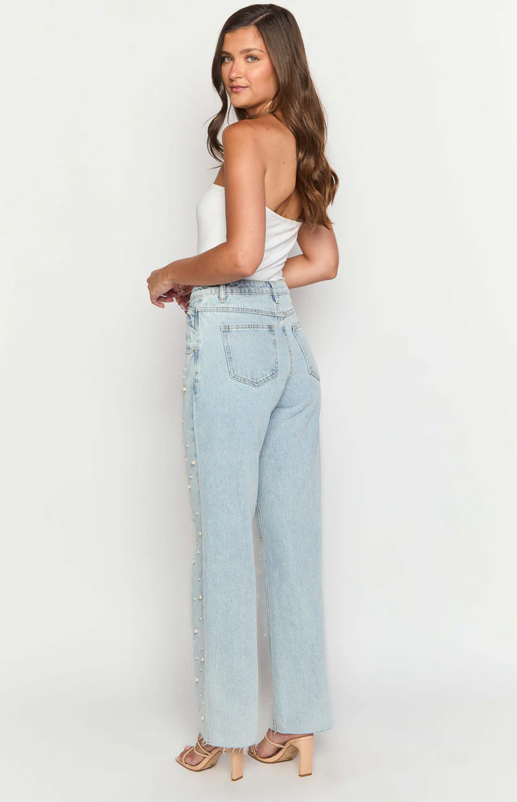 Denim Dazzle Pearl Light Wash High Waisted Jeans