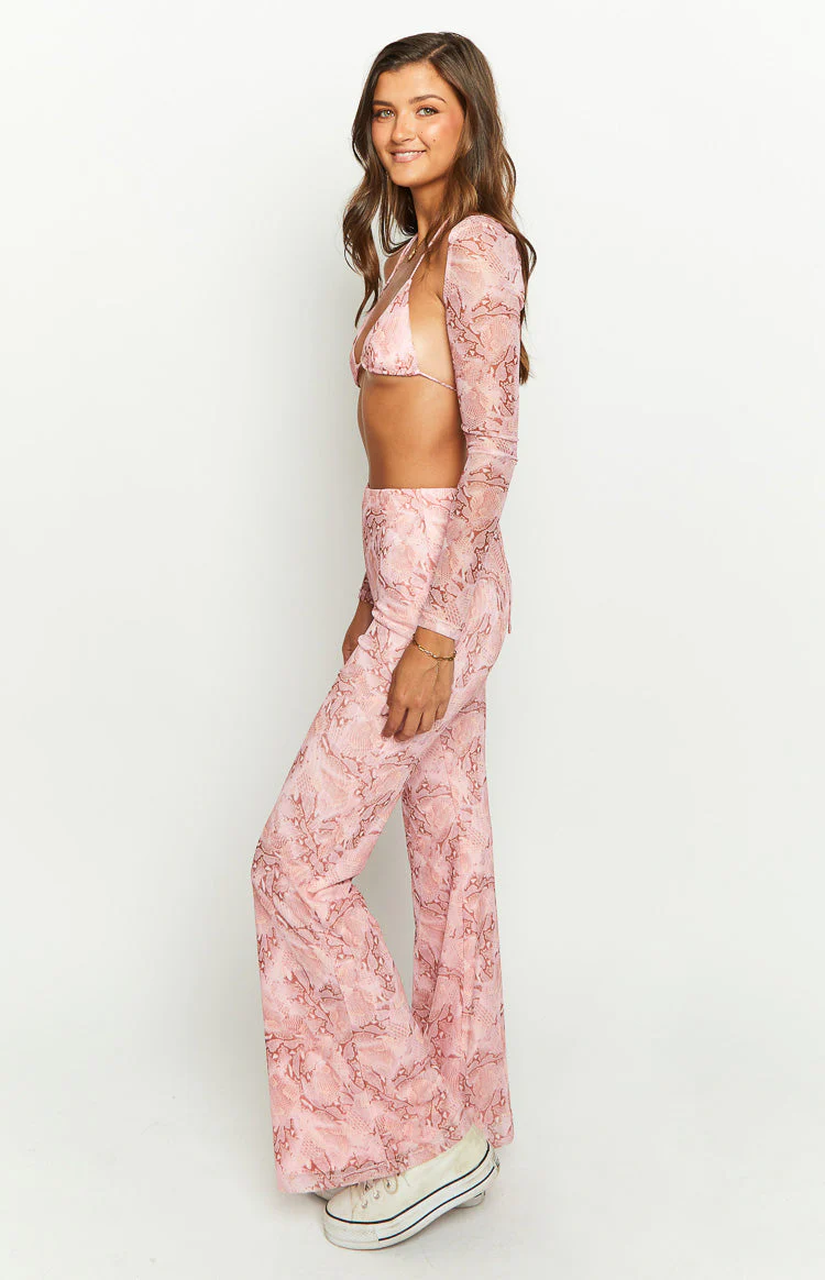 Main Act Pink Swirl Snake Print Pants