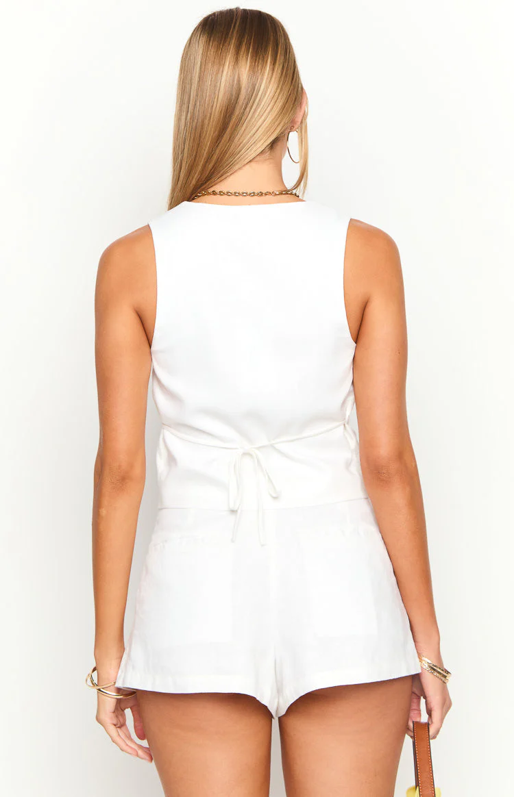 Flora White Linen Blend Tailored Shorts