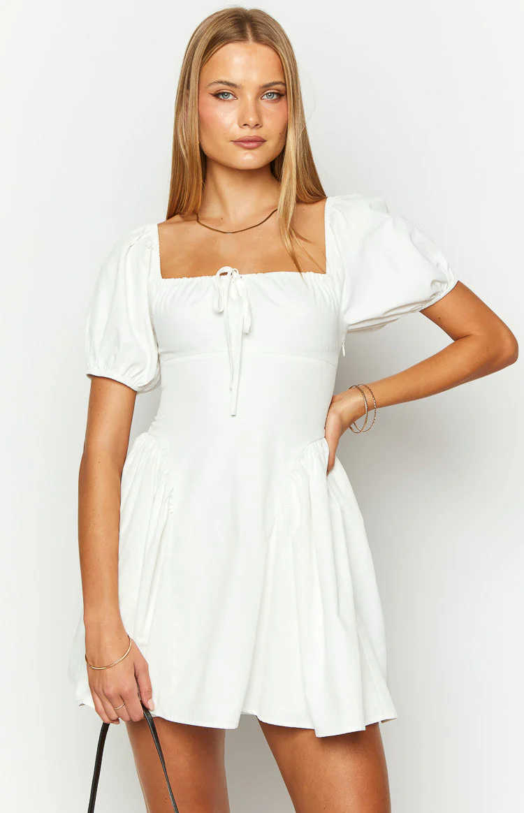 Emma White Puff Sleeve Mini Dress