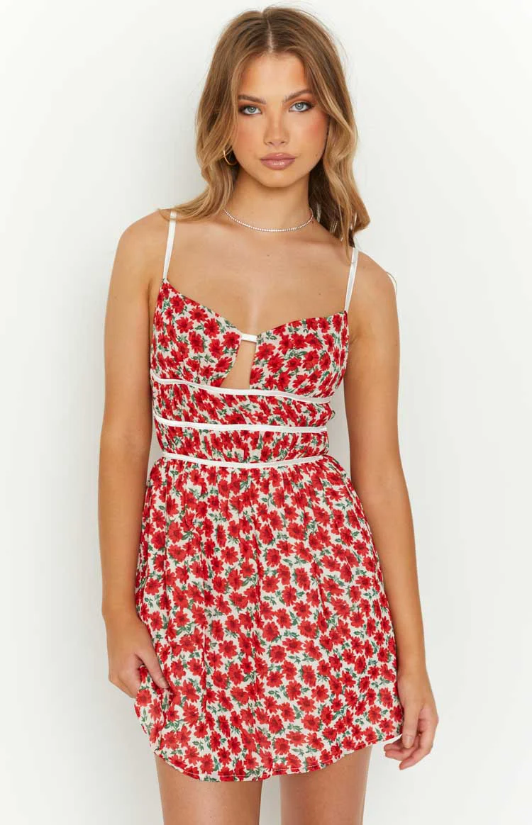 Kandi Red Floral Mini Dress