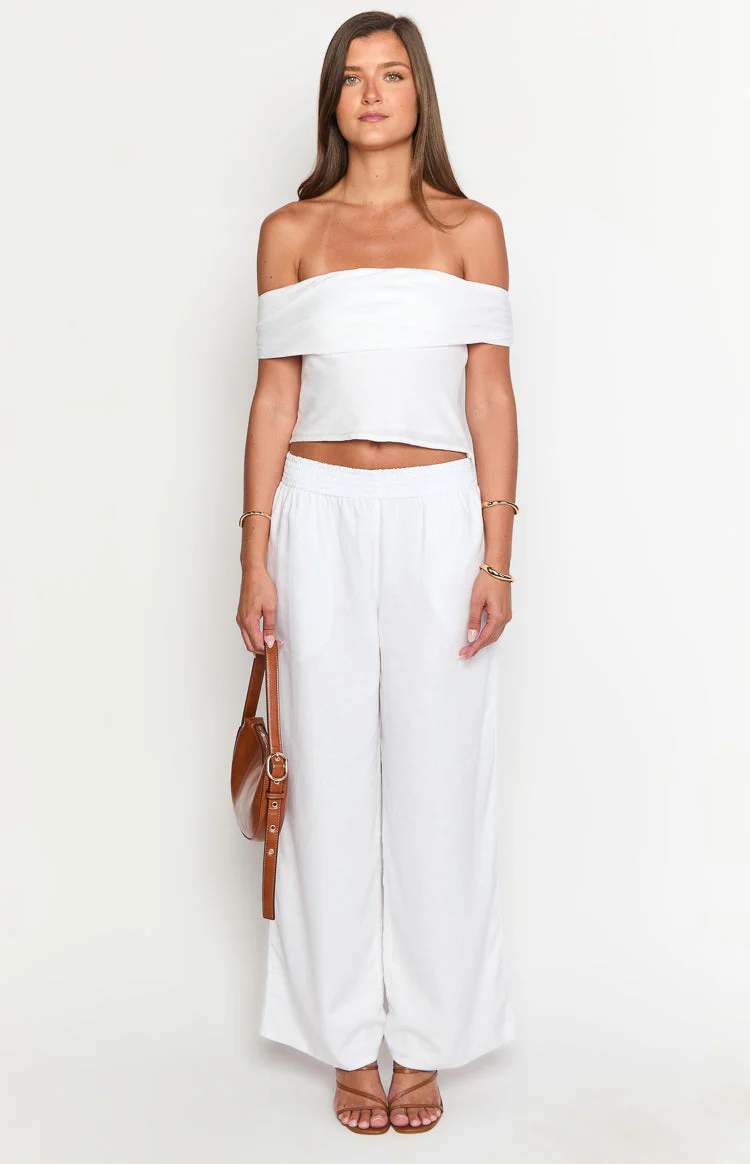 Moana White Linen Blend Pants