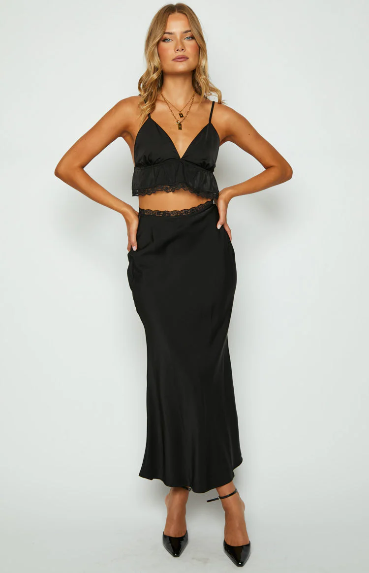 Jayde Black Lace Trim Crop Top
