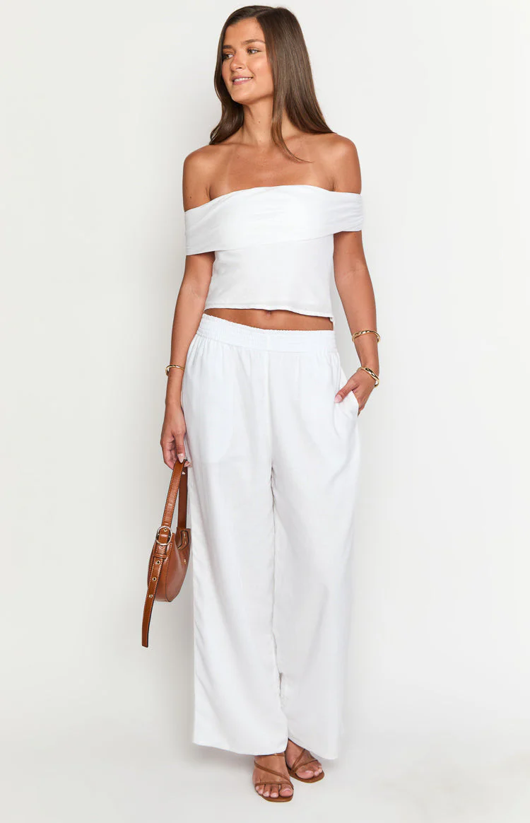 Moana White Linen Blend Pants