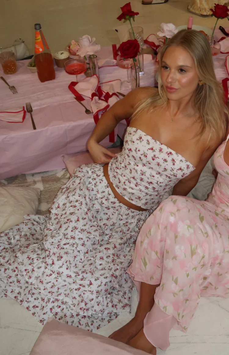 Paisley White Floral Strapless Top