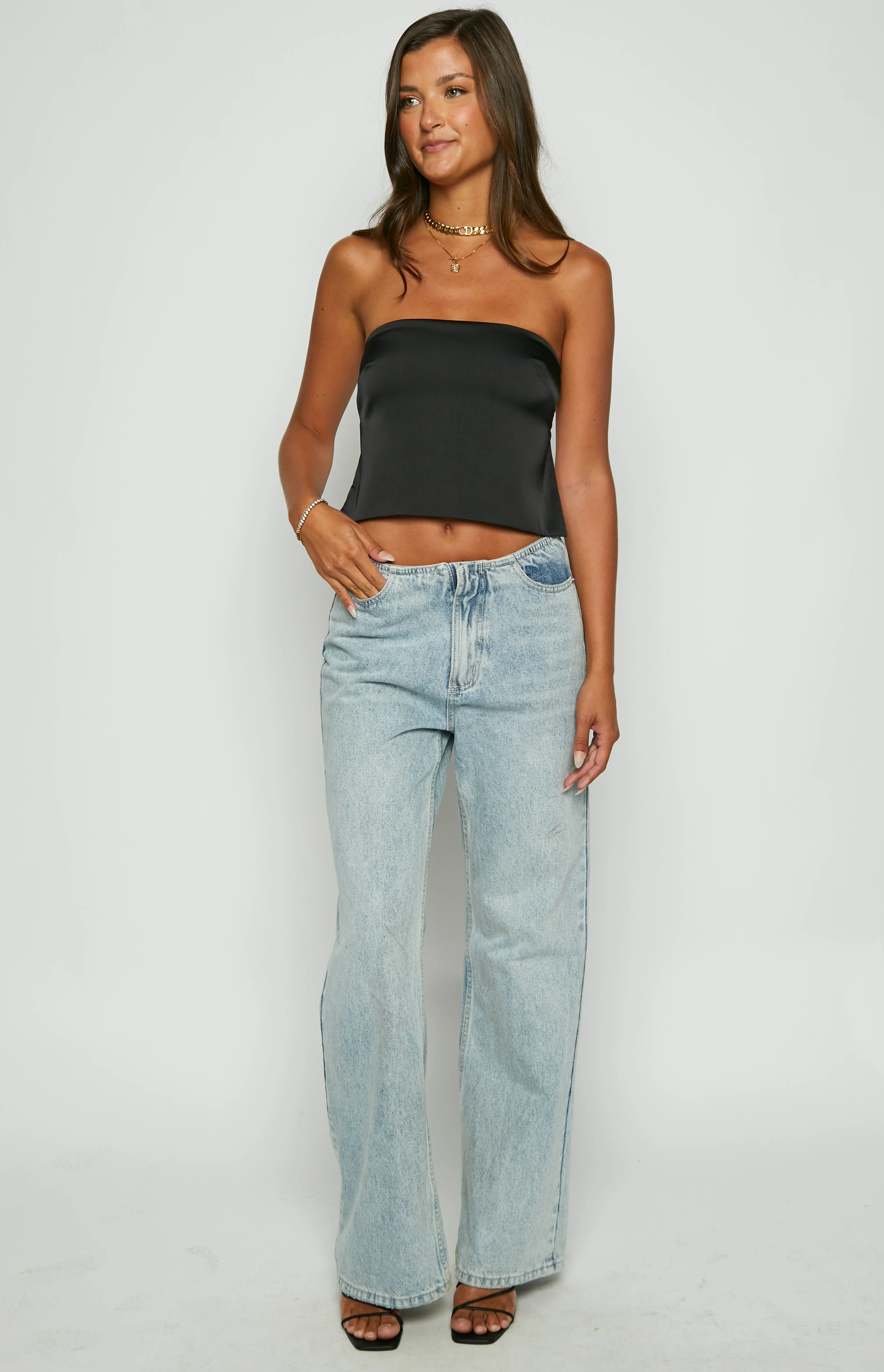 Ibiza Black Satin Strapless Top