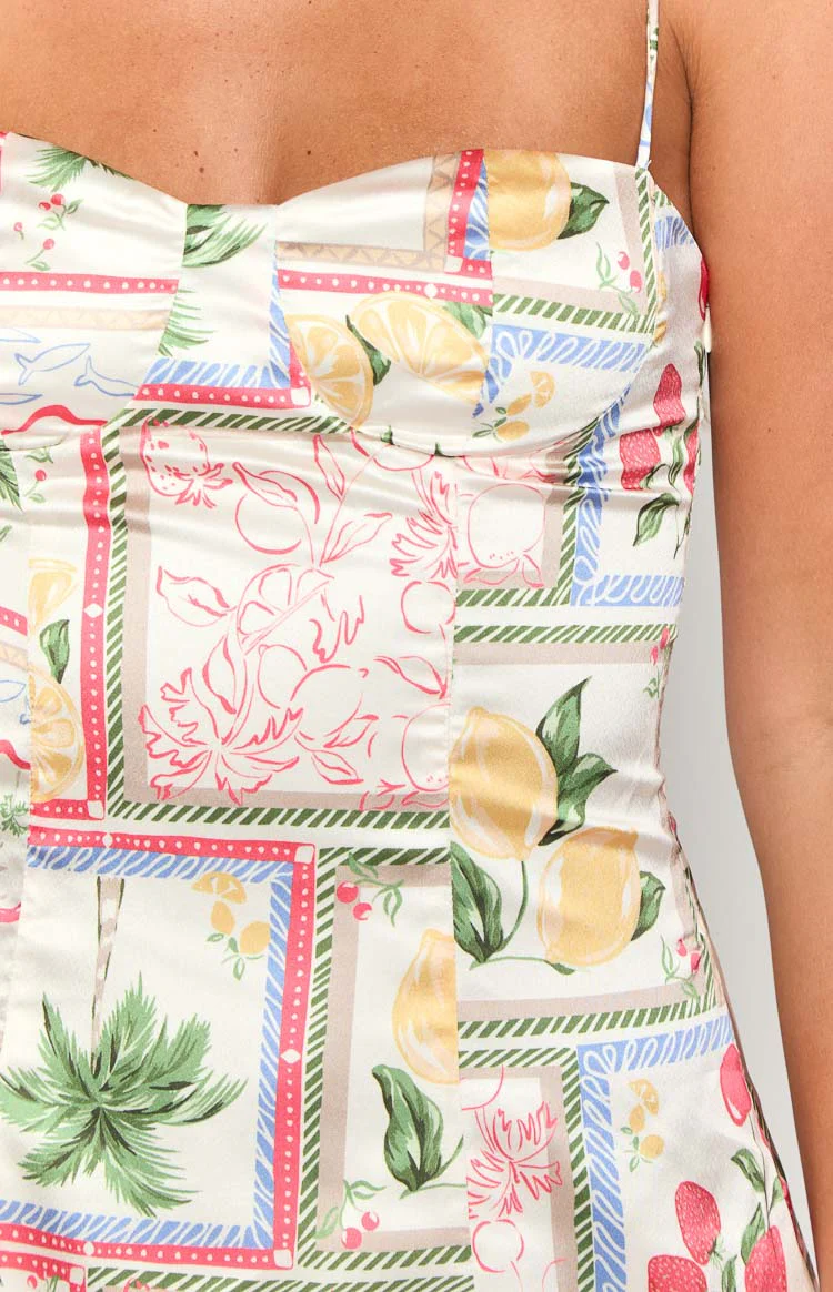 Penny Lane White Satin Roma Print Mini Dress