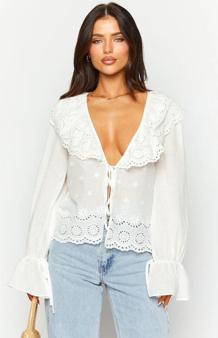 Poppie White Long Sleeve Top