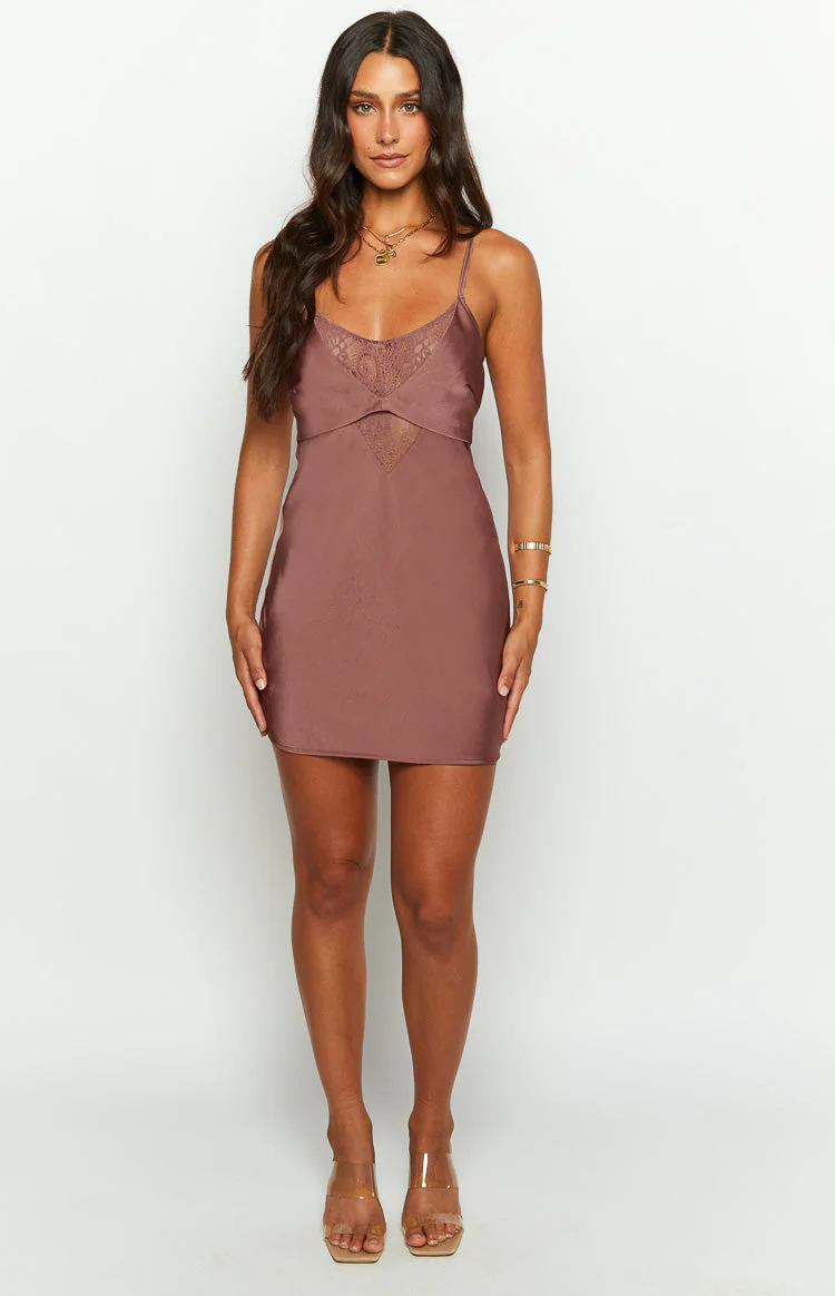 Clarissa Brown Slip Mini Dress