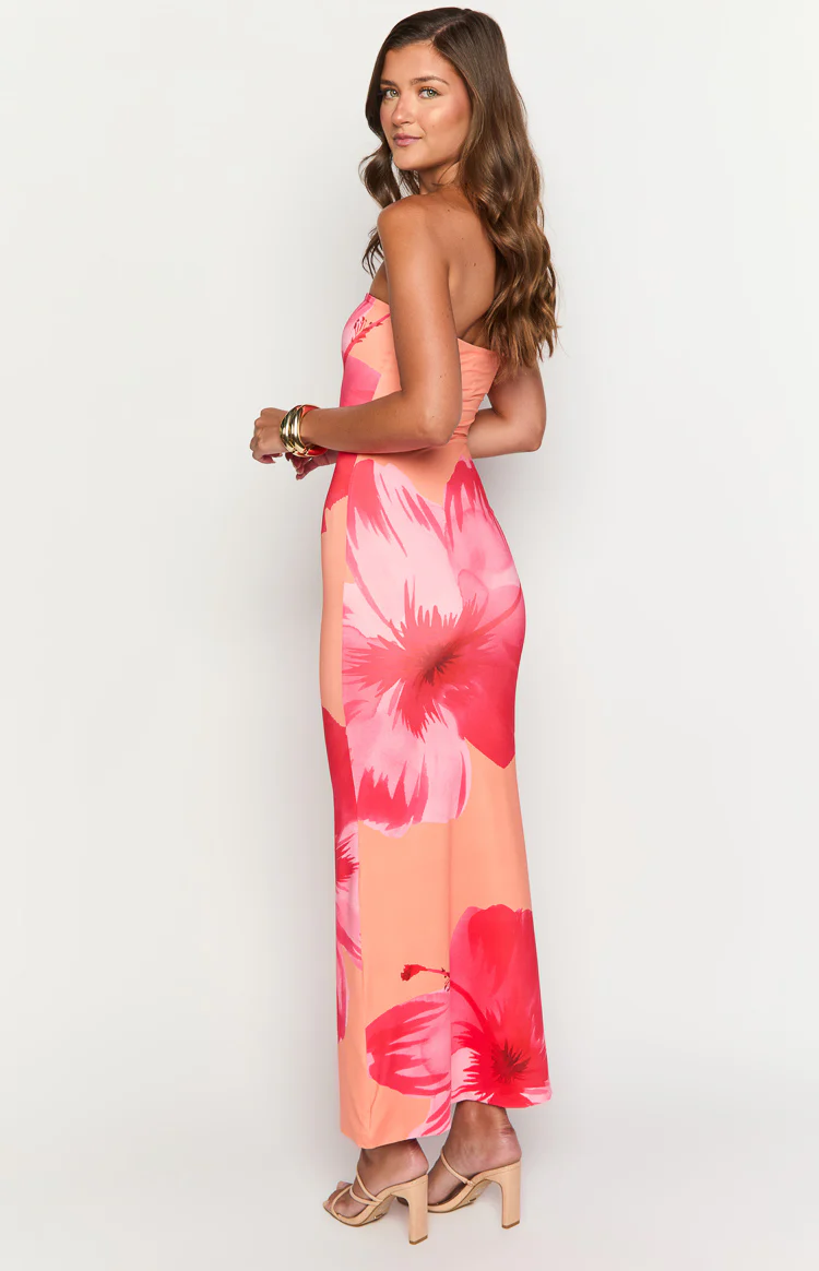 Arizona Orange Floral Print Maxi Dress