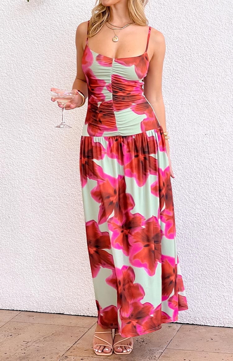 Lilliana Green Floral Print Maxi Dress