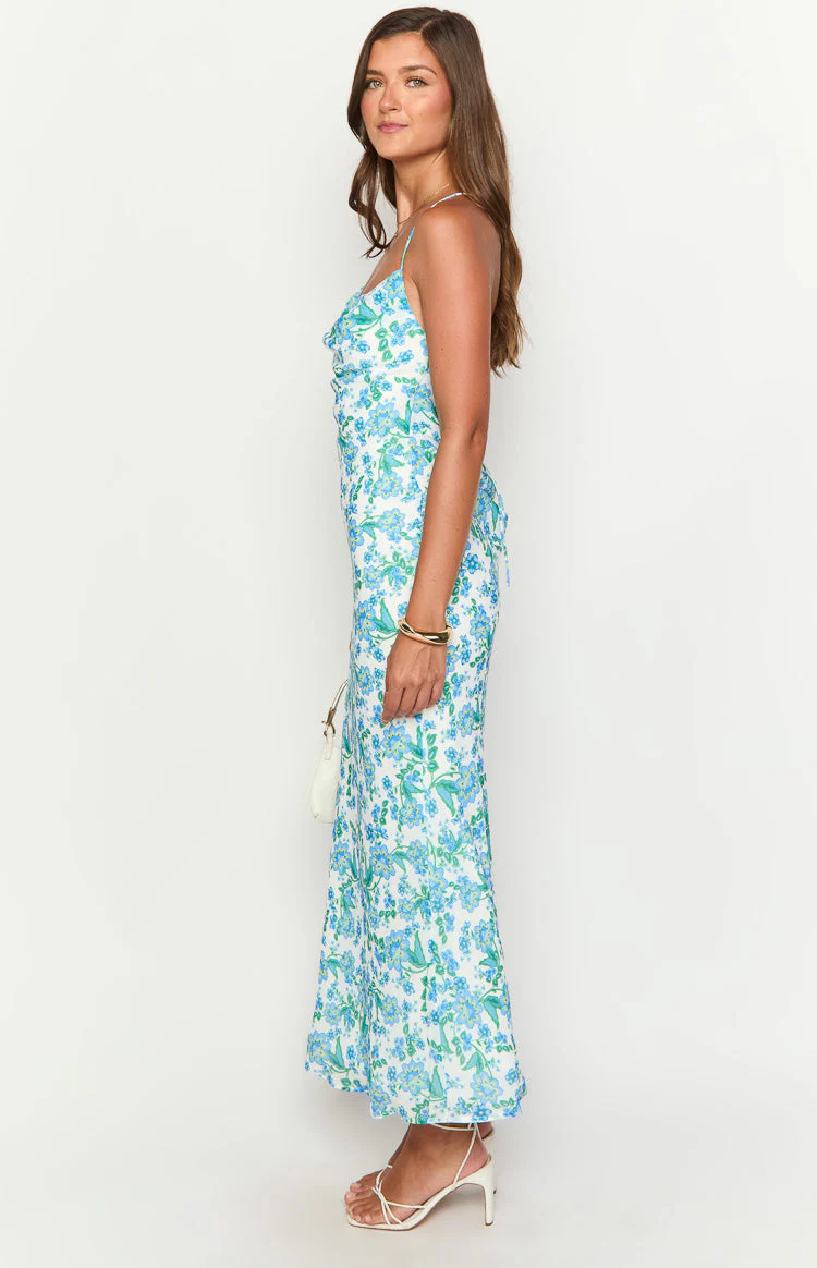 Valentina Blue Floral Maxi Dress