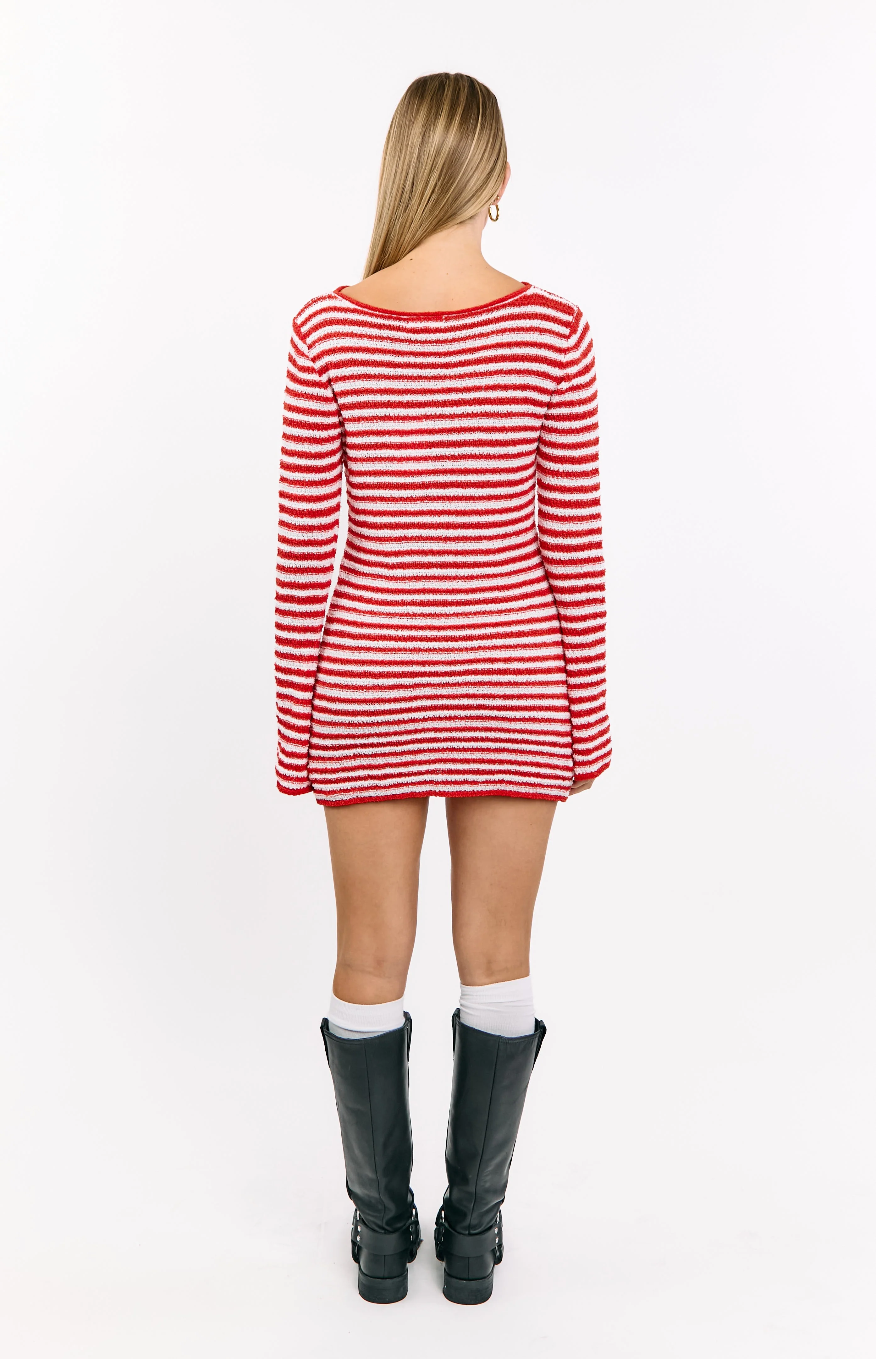 Elmer Red Stripe Long Sleeve Knit Mini Dress