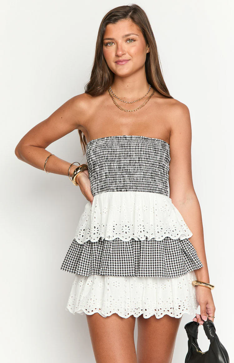 Rosealie Black And White Strapless Mini Dress