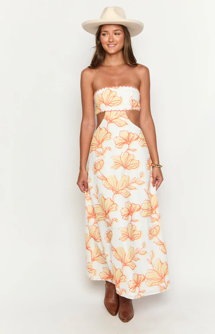 Coen Orange Floral Strapless Maxi Dress