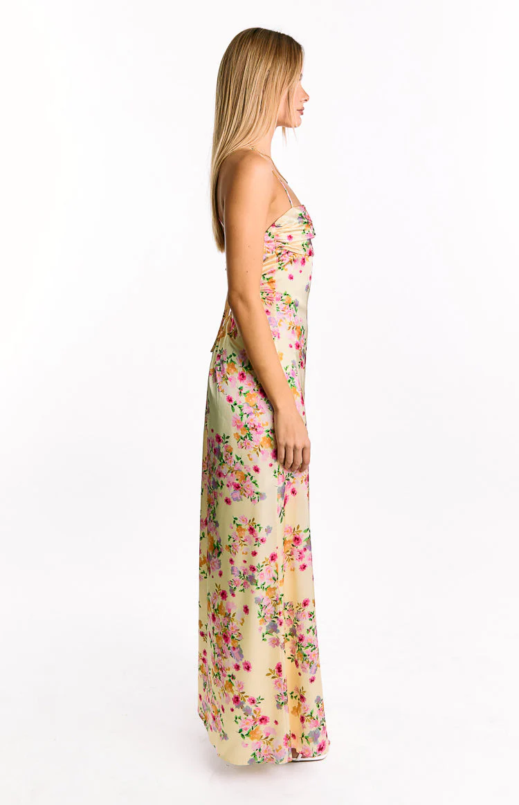 Blaise Yellow Bloom Satin Maxi Dress