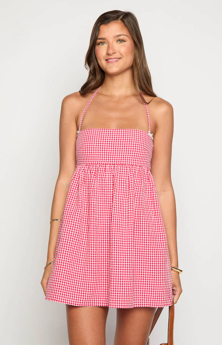 Carter Red Gingham Halter Mini Dress