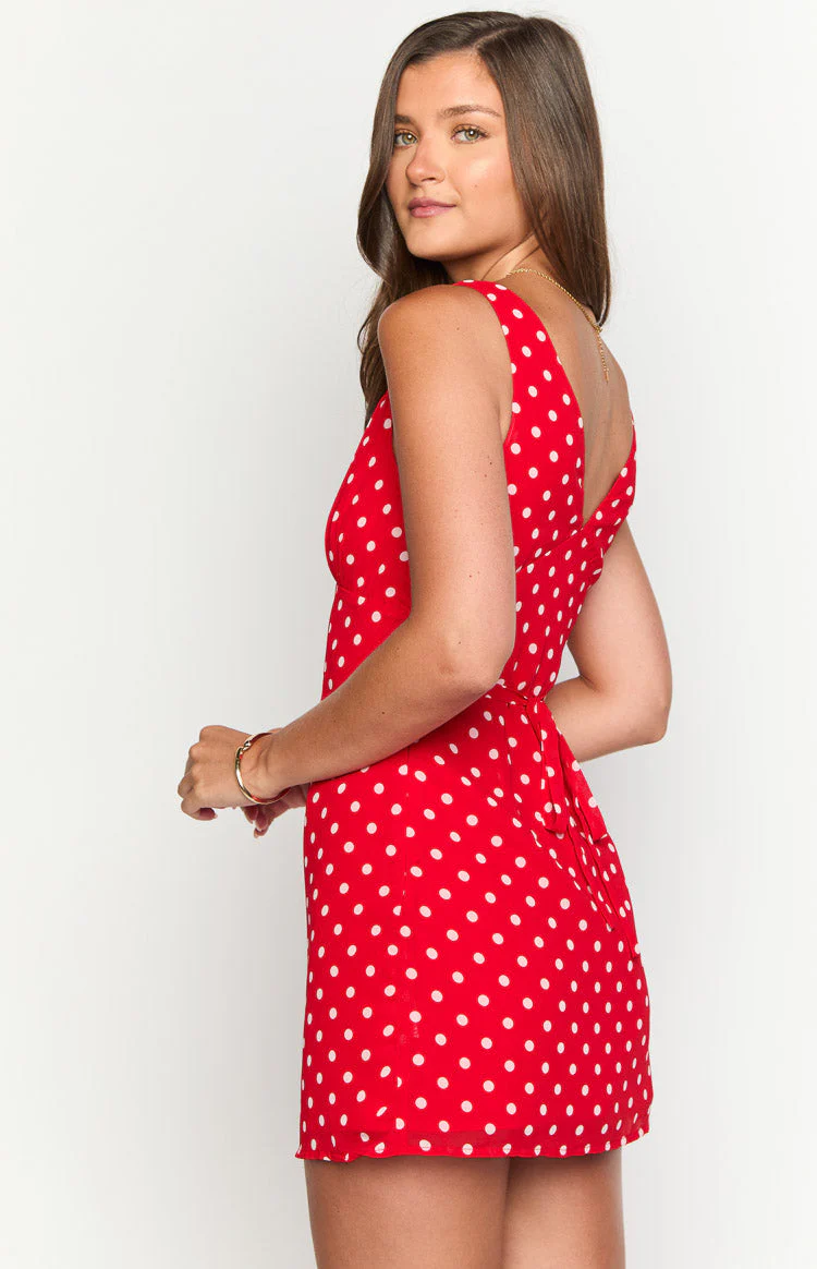Daphne Red Polka Dot Mini Dress