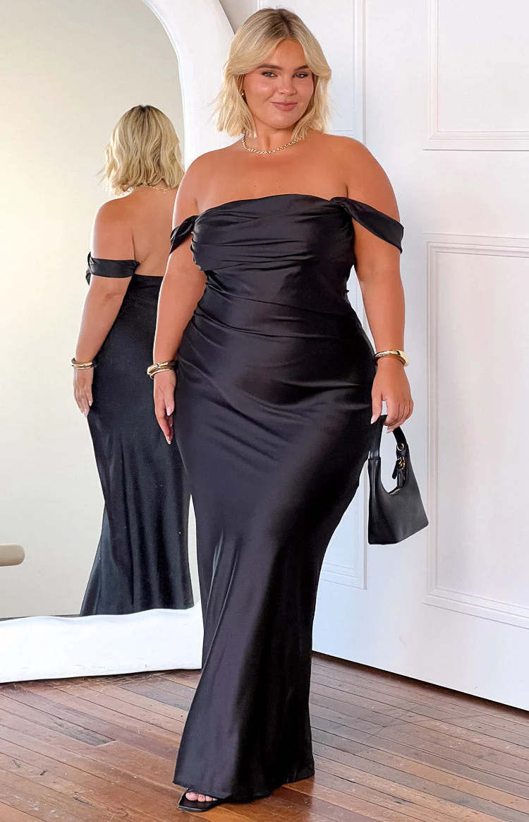 Ella Black Off Shoulder Formal Maxi Dress