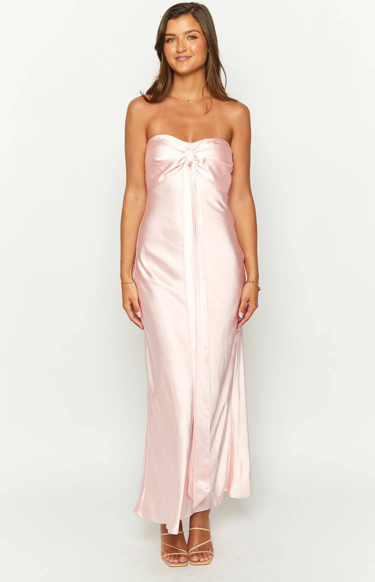 Ariella Pink Satin Strapless Maxi Dress