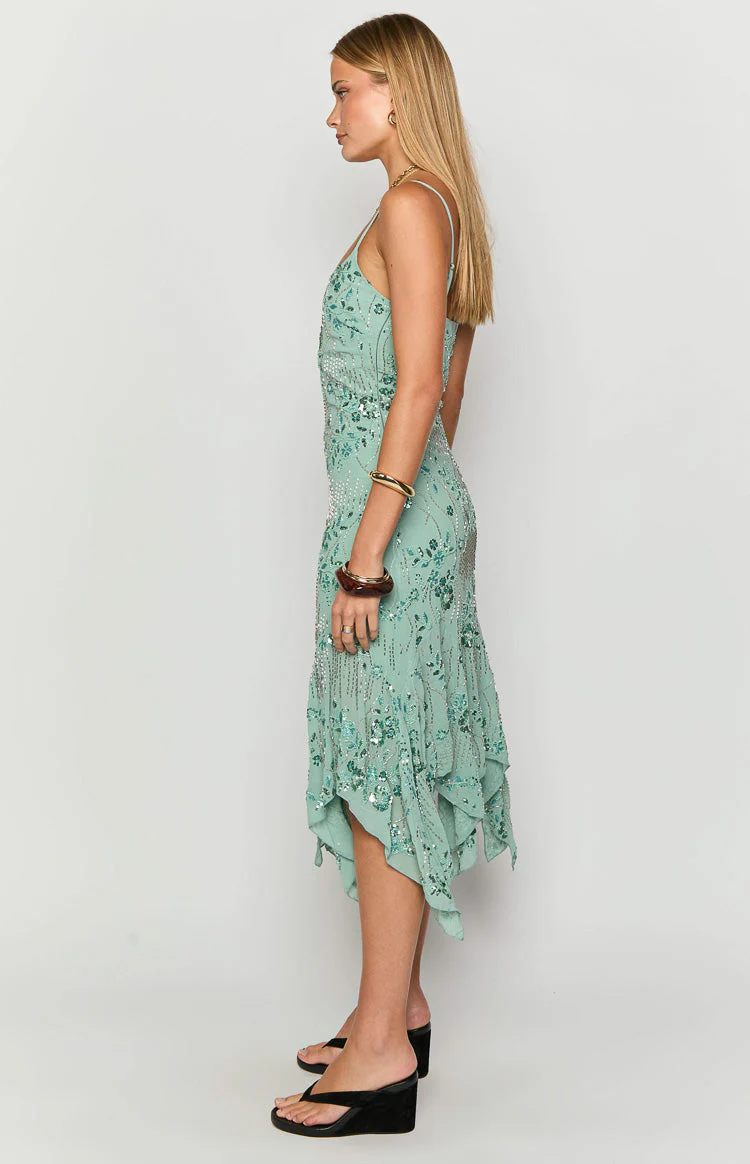 Another World Teal Sequin Midi Dress