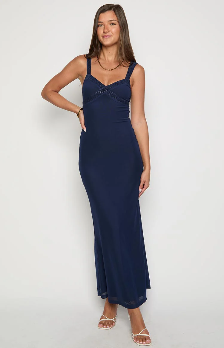 Gabriella Navy Mesh Maxi Dress