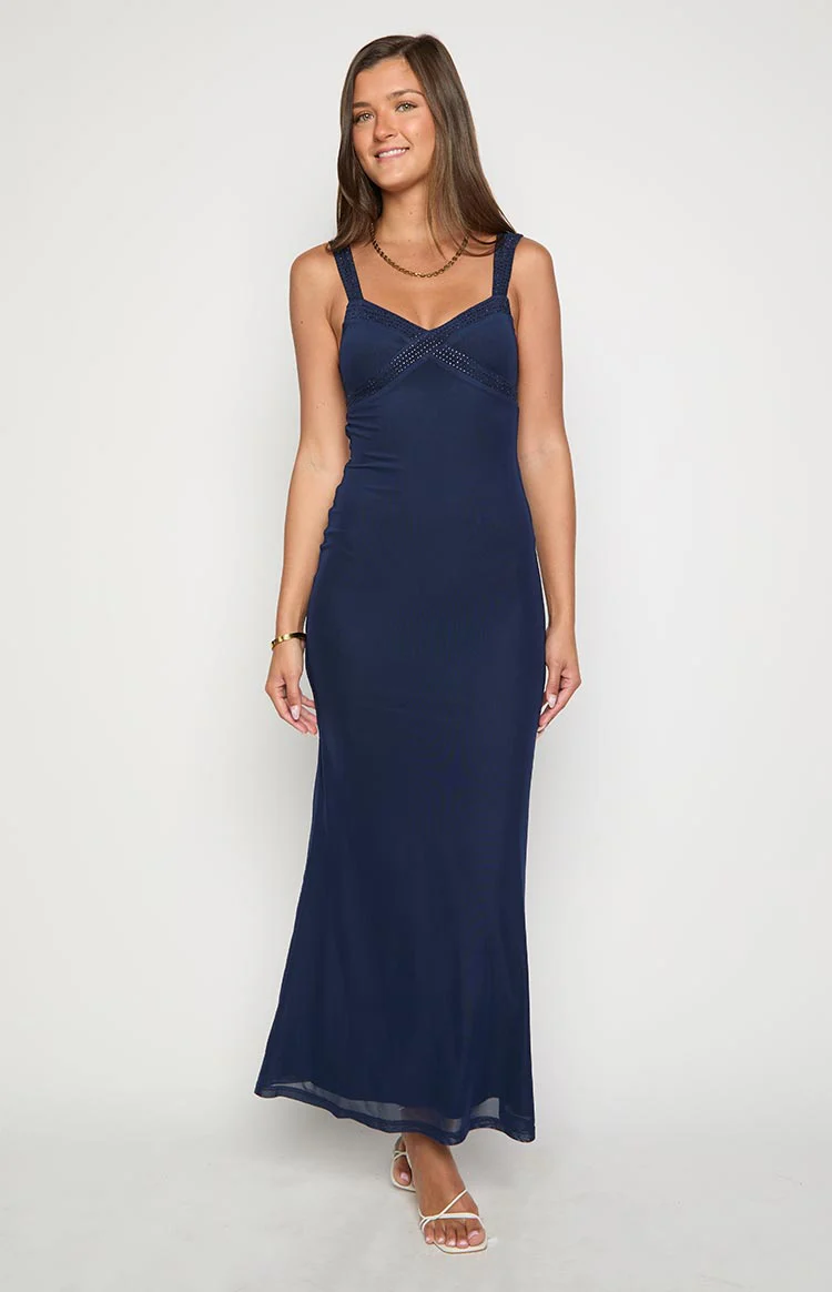 Gabriella Navy Mesh Maxi Dress