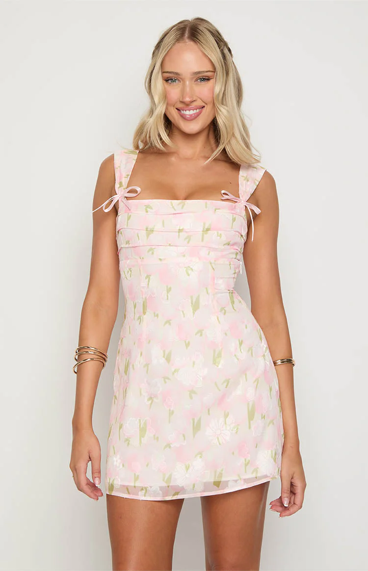 Layla Pink Floral Tie Back Mini Dress