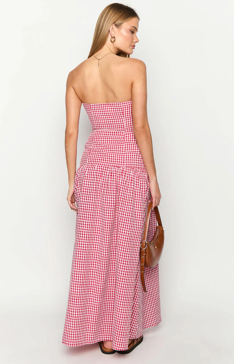 Angela Red Gingham Maxi Dress