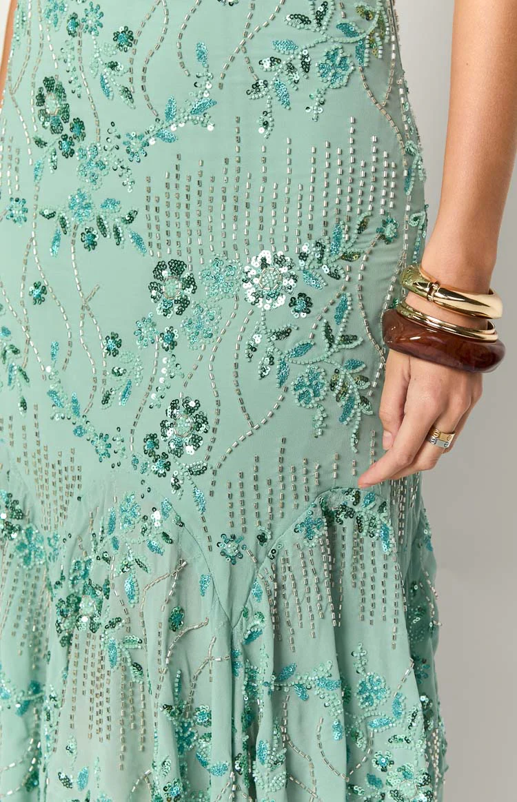 Another World Teal Sequin Midi Dress