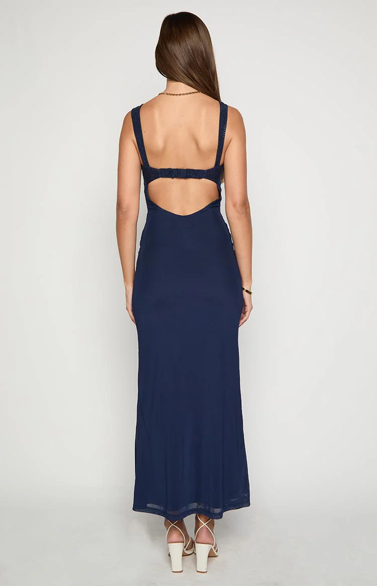 Gabriella Navy Mesh Maxi Dress
