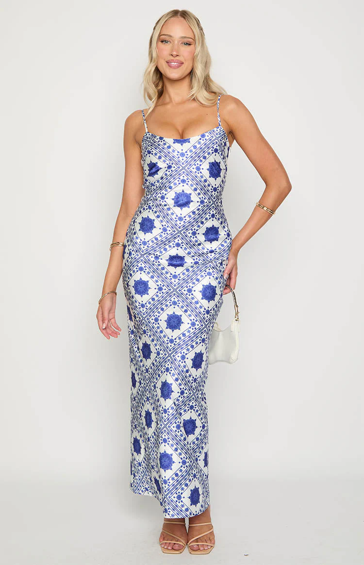 Renesmee Navy Tile Print Maxi Dress